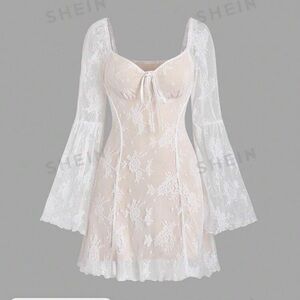 White Lace Bell Sleeve Mini Dress